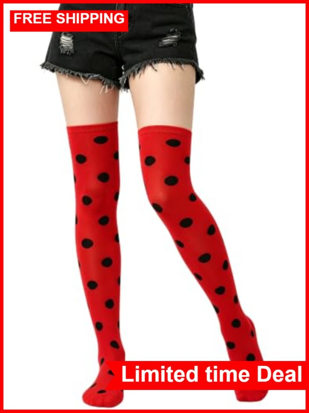 Women's Over Knee Thigh High Socks Polka Dot Stretch Novelty Halloween Costume